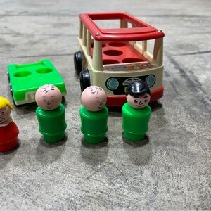 Vintage Fisher Price Mini Bus, 2 Seated Car and 4 People